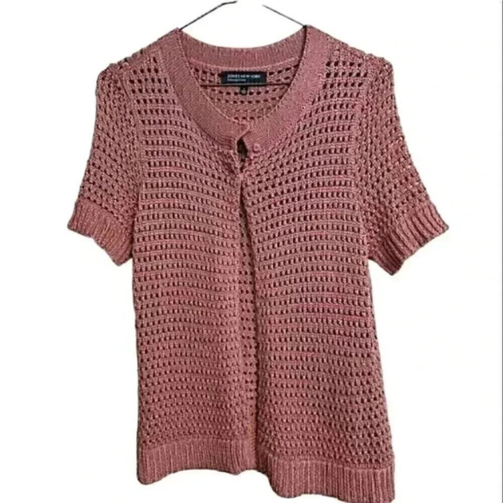 Jones New York women's  mauve pink open knit cardigan sweater S small‎